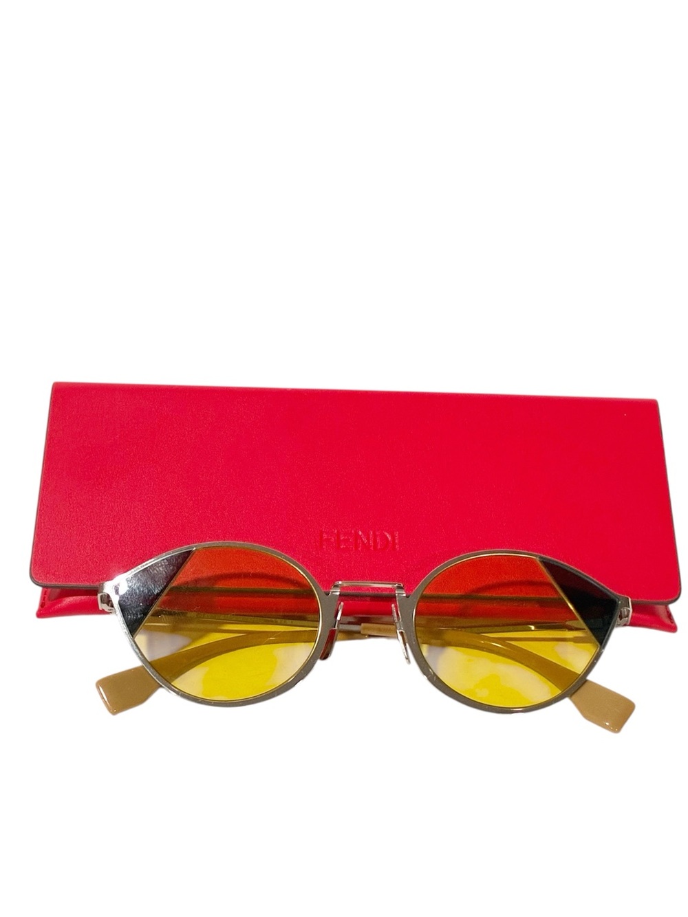 FENDI FF0342/S B1ZHO SILVER GREY BEIGE YELLOW CAT EYE SUNGLASSES